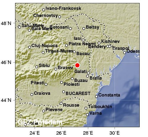 Землетрясение магнитудой 4,4 произошло в воскресенье вечером в Румынии
